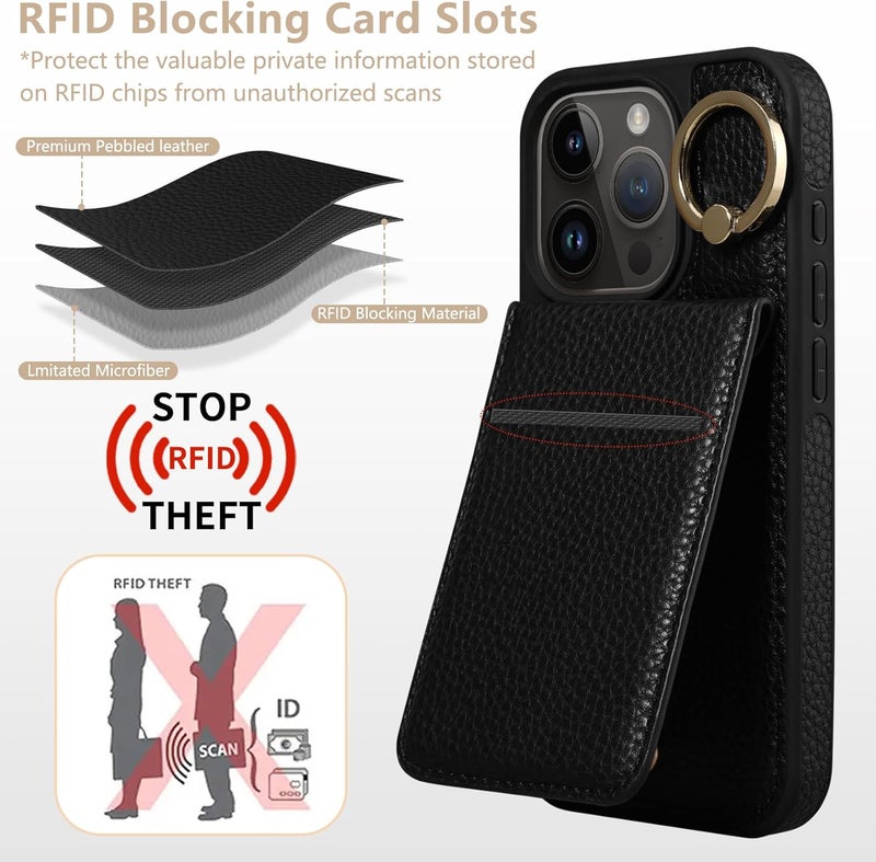 Keallce Case for iPhone 15 Pro 6.1'', Detachable Crossbody Case Wallet with RFID Blocking Card Holder, 360?Ring Stand, Folio Leather Phone Cover Shoulder Lanyard Strap Lady for iPhone 15 Pro 5G, Black - Image 4